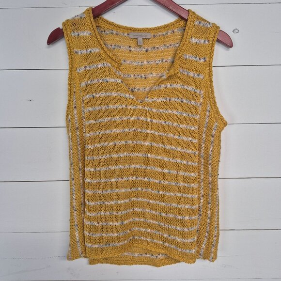 Wonderly Tops - Wonderly Yellow & White Striped Sleeveless Knit Sweater Top Lightweight